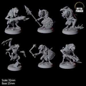 Six Cunning Ratfolk Soldier Miniatures for D&D, Dungeons and Dragons, Pathfinder and many other tabletop games
