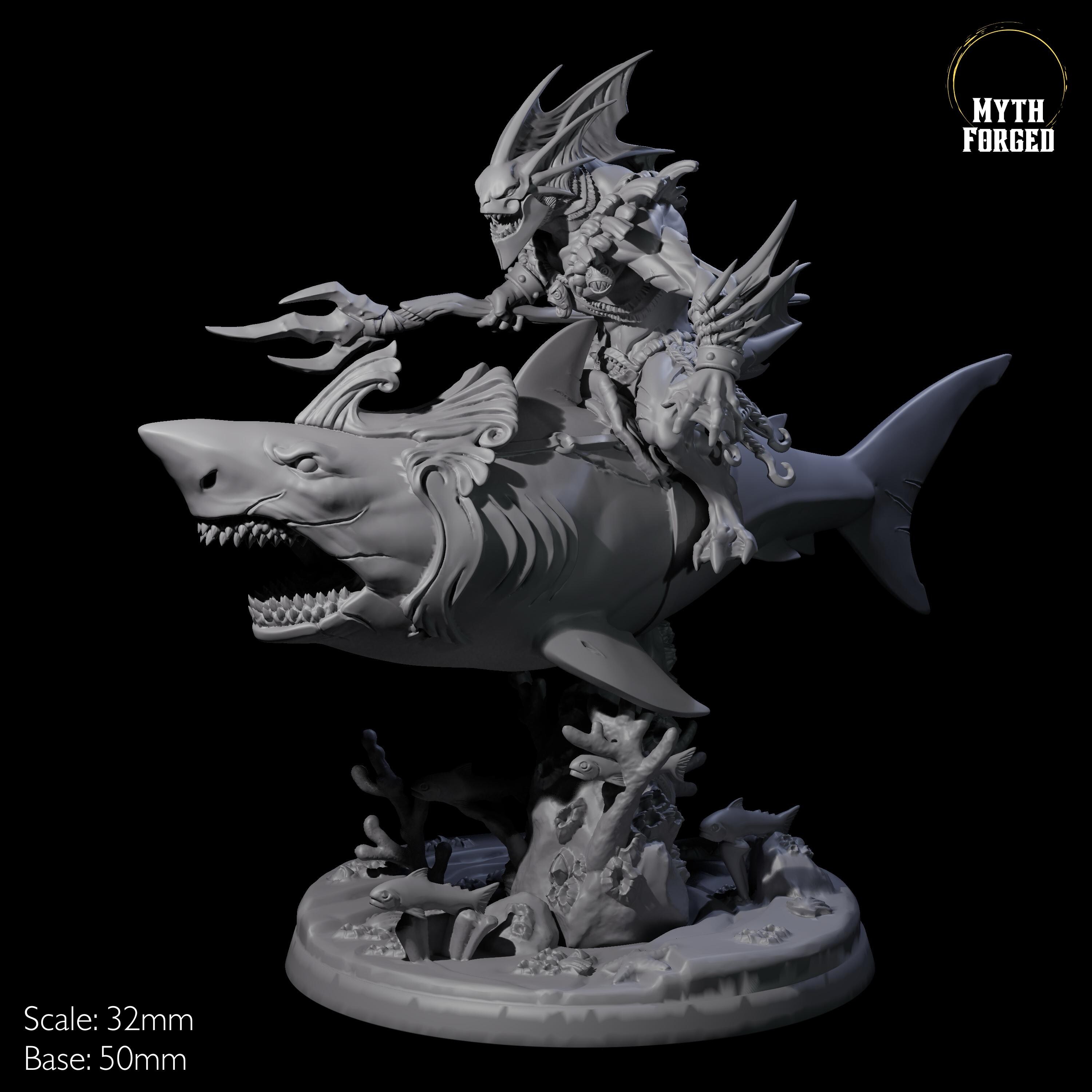 H&O SHARKUN フィギュア Dripping Sahuagin Merrow or Kao-toa Warrior Riding Shark Miniature