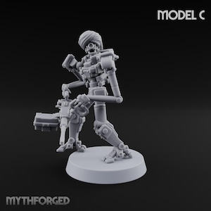 Wapens in de aanslag: Vreemde oorlogsminiatuur van een Britse automaat met zwaar machinegeweer voor D&D, Dungeons and Dragons, Pathfinder en andere TTRPG's.