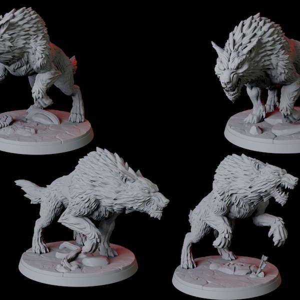 Four Stalking Wolf Miniatures for D&D, Dungeons and Dragons, Pathfinder and many other tabletop games