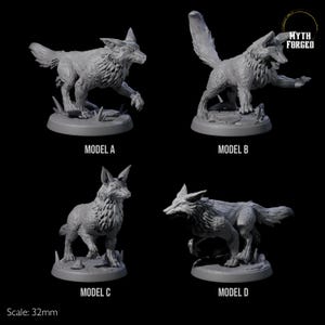 Four Playful Fox Miniatures for D&D, Dungeons and Dragons, Pathfinder and many other tabletop games