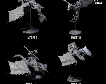 Cuatro miniaturas de jinetes Wyvern humanos letales para D&D, Dungeons and Dragons, Pathfinder y muchos otros juegos de mesa