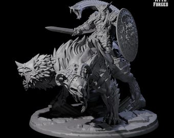 Imposing Greatgoblin or Bugbear Champion mounted on a Chimera Miniature for D&D, Dungeons and Dragons, Pathfinder and other tabletop games