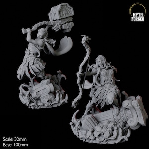Two Battlemaiden Giantess Miniature for D&D, Dungeons and Dragons, Pathfinder and many other tabletop games