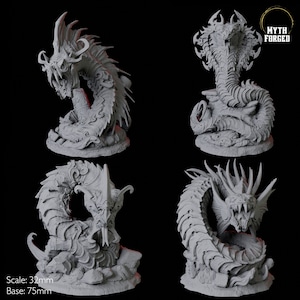 Four Coiled Giant Snake Miniatures for D&D, Dungeons and Dragons, Pathfinder and many other tabletop games
