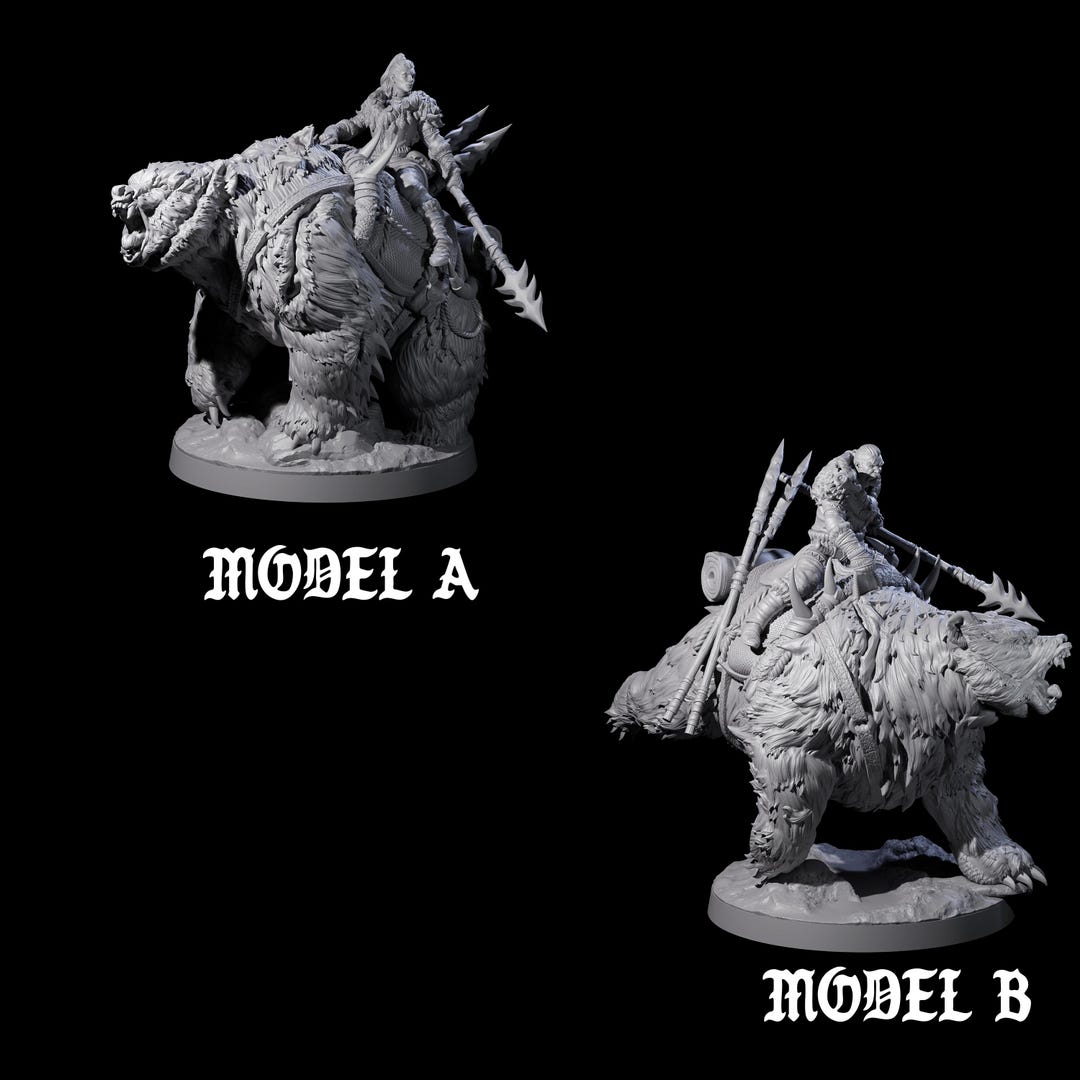 Two Wild Bear Riders Miniature for D&D, Dungeons and Dragons ...