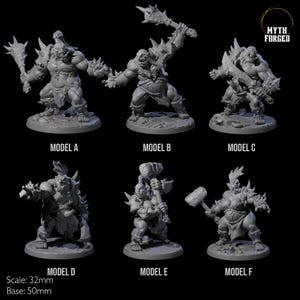 Six Smashing Ogres Miniature for D&D, Dungeons and Dragons, Pathfinder and many other tabletop games