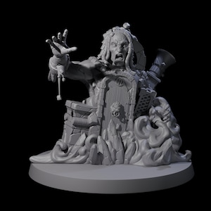May include: A gray, 3D-printed fantasy sculpture of a screaming figure emerging from a stone structure. The figure has a menacing expression, reaching out with one hand. The sculpture includes a door, architectural details, and a base.