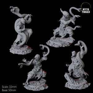 Four Yuan-ti Malison Snake Charmer Miniatures for D&D, Dungeons and Dragons, Pathfinder and many other tabletop games