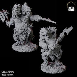 Zwei Gnoll Ettin Miniaturen für D&D, Dungeons and Dragons, Pathfinder und viele andere Tabletopspiele