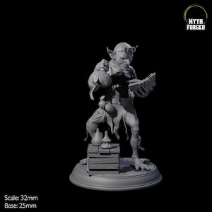 Plotting Goblin Alchemist Miniature for D&D, Dungeons and Dragons, Pathfinder and many other tabletop games