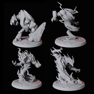 Four Elemental Miniatures for D&D, Dungeons and Dragons, Pathfinder and many other tabletop games All Four