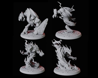 Four Elemental Miniatures for D&D, Dungeons and Dragons, Pathfinder and many other tabletop games