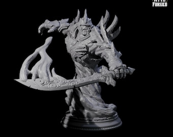 May include: A gray, detailed miniature figurine of a warrior holding a sword. The warrior is wearing armor and has a horned helmet. The figurine is standing on a round base. The text "MYTH FORGED" is visible in the upper right corner of the image. Scale: 32mm. Base: 25mm.