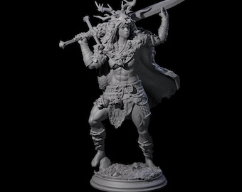 Miniatura relajada de druida del bosque para D&D, Dungeons and Dragons, Pathfinder y muchos otros juegos de mesa