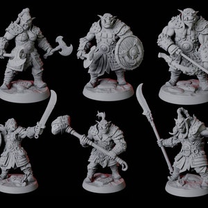 Sechs Bergork Krieger Miniaturen für D&D, Dungeons and Dragons, Pathfinder und viele andere Tabletop-Spiele