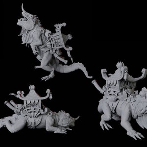 Three Howdah Lizard Miniatures for D&D, Dungeons and Dragons, Pathfinder and many other tabletop games