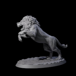Leaping Rabid Lion Miniature for D&D, Dungeons and Dragons, Pathfinder and many other tabletop games