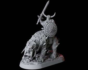 Mounted Half Orc Barbarian Warrior Miniature for D&D, Dungeons and Dragons, Pathfinder and many other tabletop games