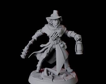 Female Vampire Hunter Miniature D with lantern and flail for D&D, Dungeons and Dragons, Pathfinder and many other tabletop games