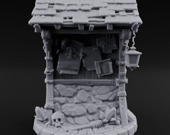 Lantern-Hung Skull-Scattered Necromancer Notice Board Stall 3D Printed Terrain for D&D, Dungeons and Dragons, Pathfinder and Tabletop Gaming