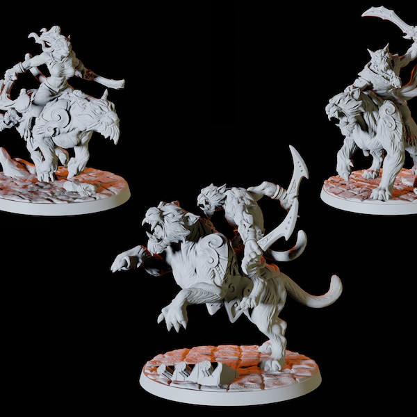 Tabaxi, Tigerfolk or Rakshasa Riders Miniature for D&D, Dungeons and Dragons, Pathfinder and many other tabletop games