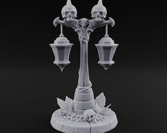 Dual-Lantern Spike-Crowned Necromantic Street Lamp Post 3D Printed Terrain for D&D, Dungeons and Dragons, Pathfinder and Tabletop Gaming