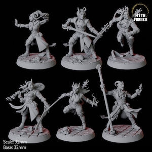 Six Tiefling Bards and Monk Miniatures for D&D, Dungeons and Dragons, Pathfinder and many other tabletop games