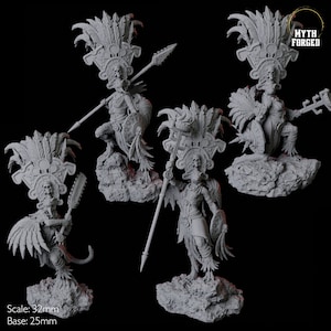 Four Lizardfolk Sundancer Miniatures for D&D, Dungeons and Dragons, Pathfinder and many other tabletop games