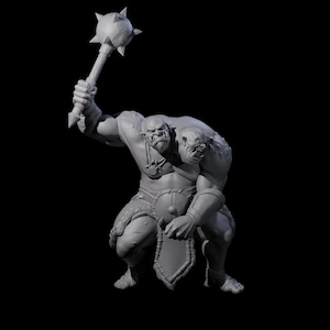 Slightly Confused Ettin Miniature for D&D, Dungeons and Dragons, Pathfinder and many other tabletop games
