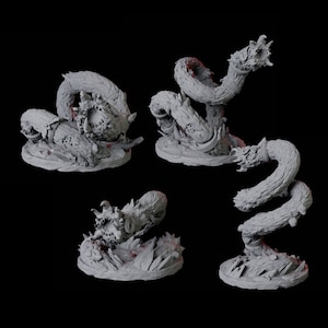 Four Thrashing Purple Worm Miniatures for D&D, Dungeons and Dragons, Pathfinder and many other tabletop games