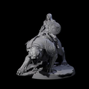 Shadowy Assassin Sister riding Panther D Miniature for D&D, Dungeons and Dragons, Pathfinder and many other tabletop games