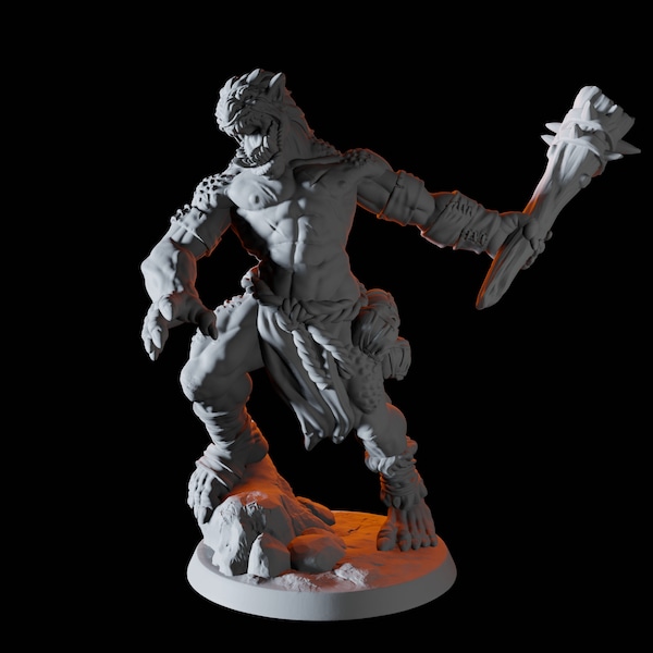 Lizardfolk Barbarian Miniature for D&D, Dungeons and Dragons, Pathfinder and many other tabletop games