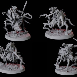 Four Spider Mounted Goblin Rider Miniatures for D&D, Dungeons and Dragons, Pathfinder and many other tabletop games