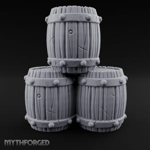 Rivet-Studded Split-Grain Stacked Storage Barrels 3D Printed Terrain for D&D, Dungeons and Dragons, Pathfinder and Tabletop Gaming
