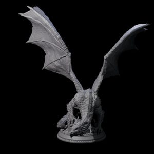 Unfurled Silver Dragon Miniature for D&D, Dungeons and Dragons, Pathfinder and many other tabletop games