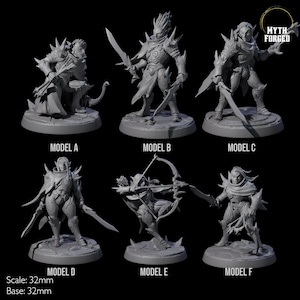 Six Nefarious Drow Assassin Miniatures for D&D, Dungeons and Dragons, Pathfinder and many other tabletop games