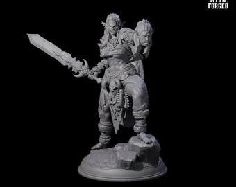 Victorious Female Half Orc Barbarian Miniature for D&D, Dungeons