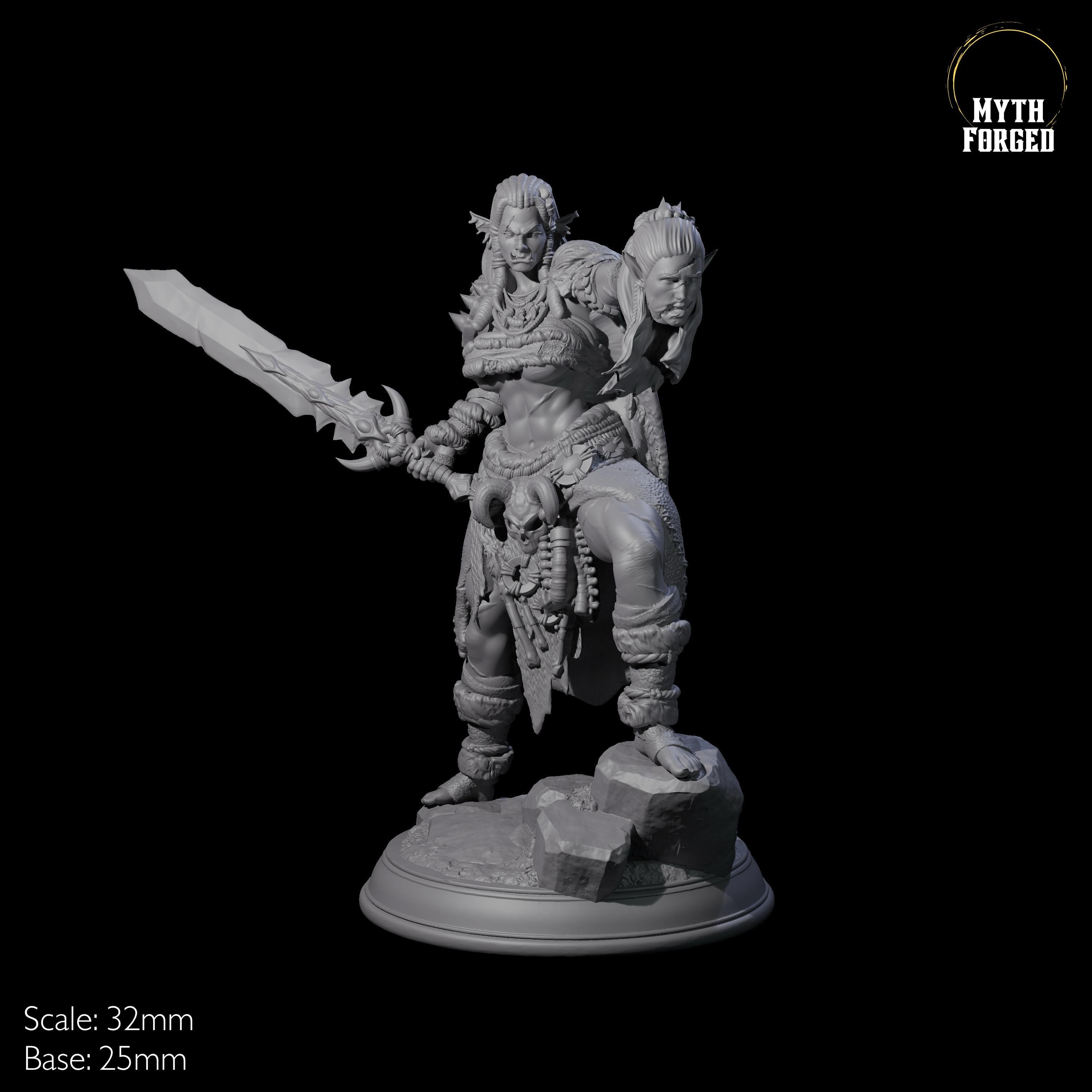 Victorious Female Half Orc Barbarian Miniature for D&D, Dungeons