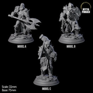 Tre miniature di giganti del gelo torreggianti per D&D, Dungeons and Dragons, Pathfinder e molti altri giochi da tavolo