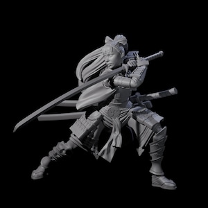 Sweeping Female Samuari Miniature for D&D, Dungeons and Dragons, Pathfinder and many other tabletop games