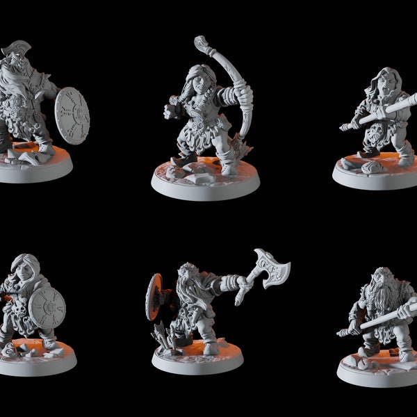 Six Mountain Dwarf Soldier Miniatures for D&D, Dungeons and Dragons, Pathfinder and many other tabletop games