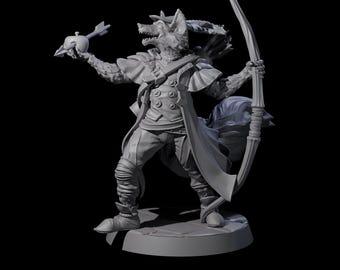 Miniatura ganadora de arquero Kitsune para D&D, Dungeons and Dragons, Pathfinder y muchos otros juegos de mesa.