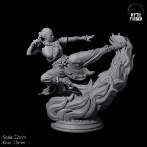 Kicking Elemental Elf Fire Monk Miniature for D&D, Dungeons and Dragons, Pathfinder and many other tabletop games