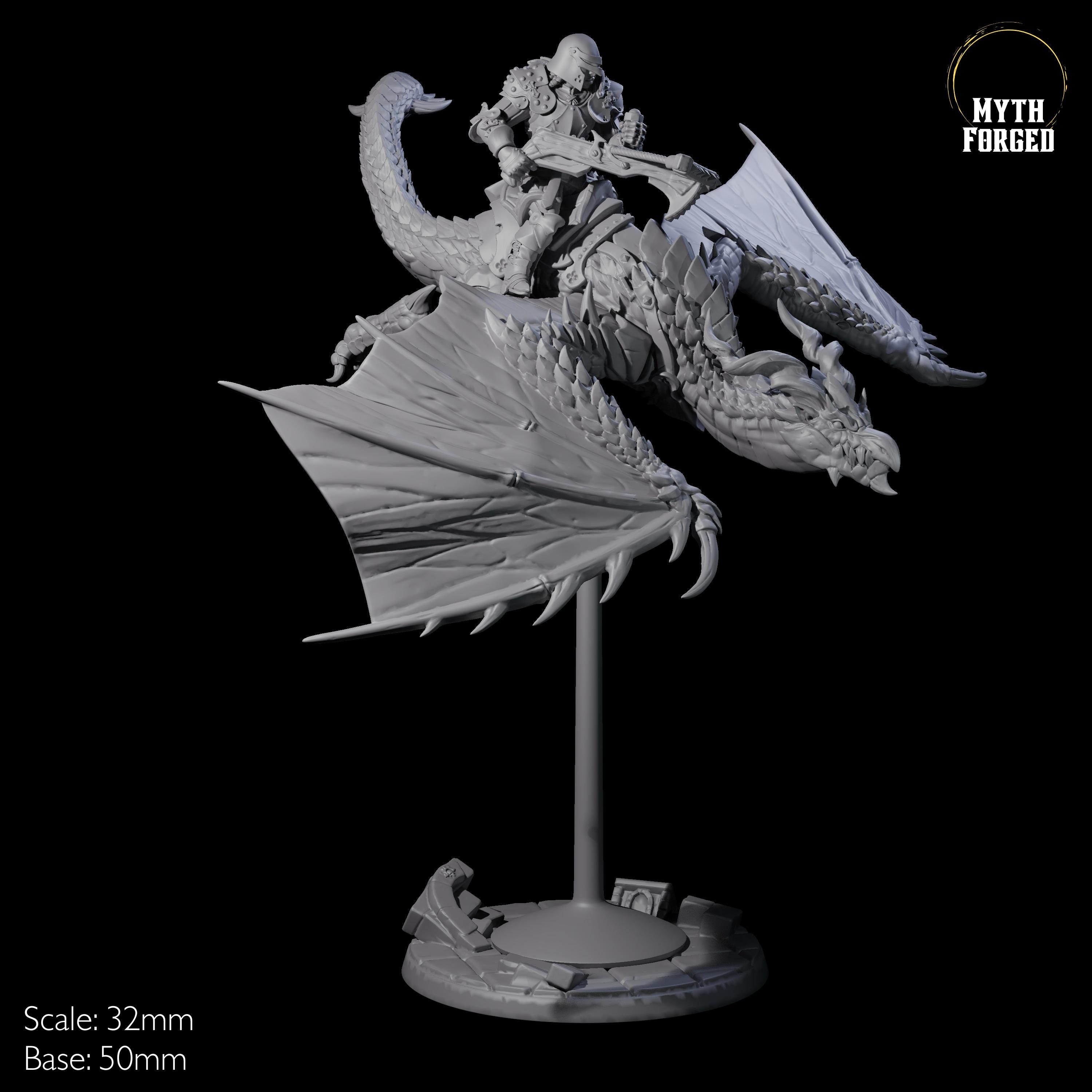 Lethal Human Wyvern Rider Miniature D for D&D, Dungeons and