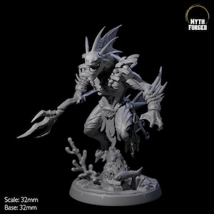 Sodden Sahuagin, Merrow or Kau-Toa Warrior Miniature B for D&D, Dungeons and Dragons, Pathfinder and many other tabletop games