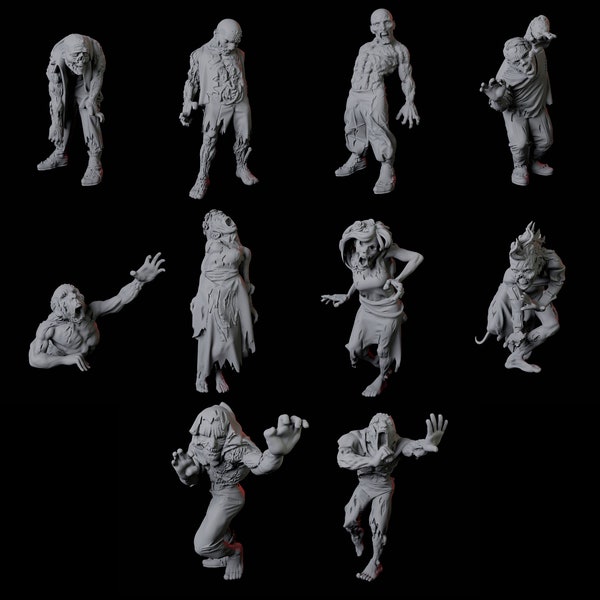 10 Zombie Miniatures for D&D, Dungeons and Dragons, Pathfinder and many other tabletop games