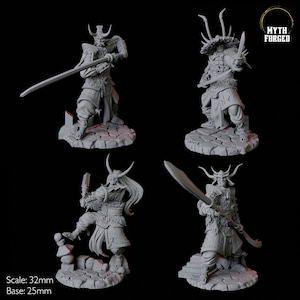 Four Oni Death Samurai Miniatures for D&D, Dungeons and Dragons, Pathfinder and many other tabletop games
