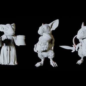 Three Mouselings, Mice, Mouse Miniature for D&D, Dungeons and Dragons, Pathfinder and many other tabletop games