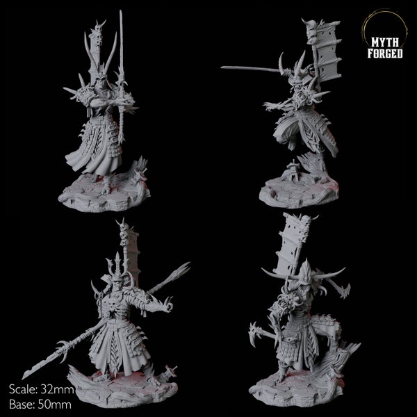 Four Undead, Skeletal, Death Samurai Miniatures for D&D, Dungeons and Dragons, Pathfinder and many other tabletop games